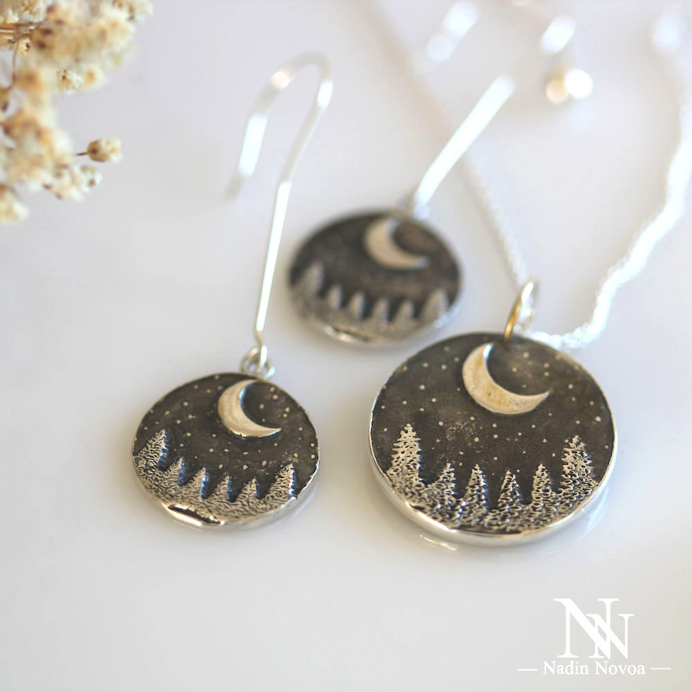 Forest Silver Pendant and Earrings Set