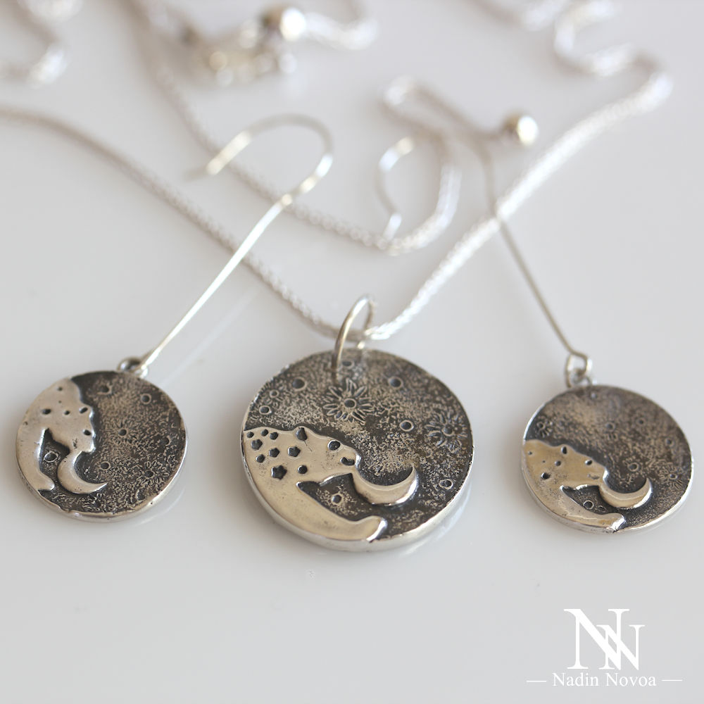 Polar Bear Moon Silver Jewelry Set