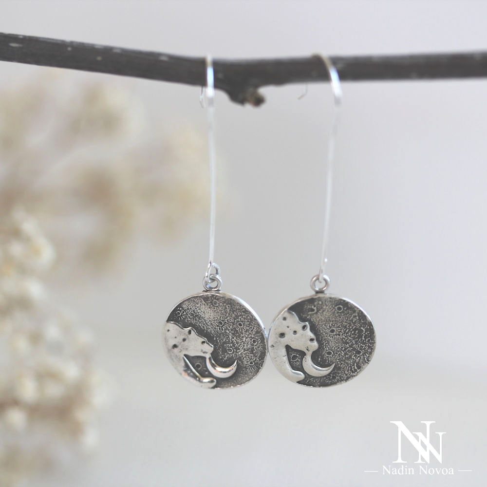 Round Polar Bear Silver Earring