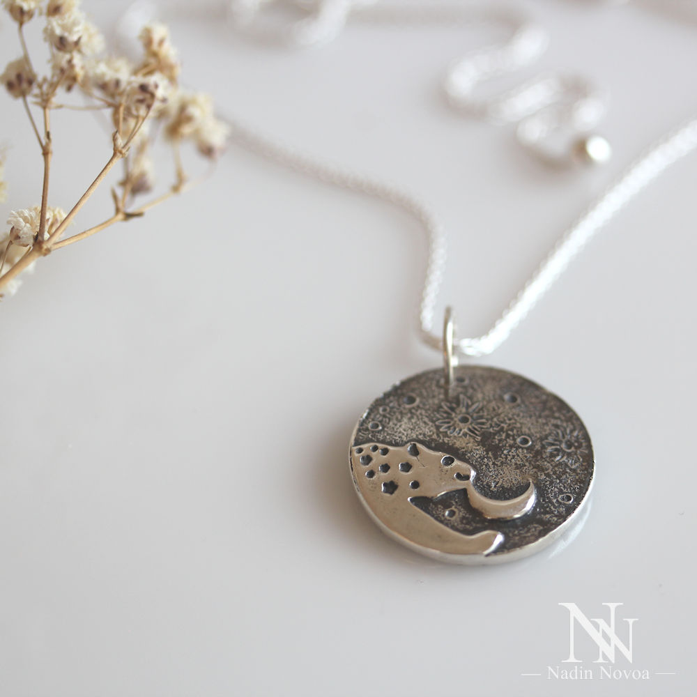 Silver Polar Bear and Moon Pendant