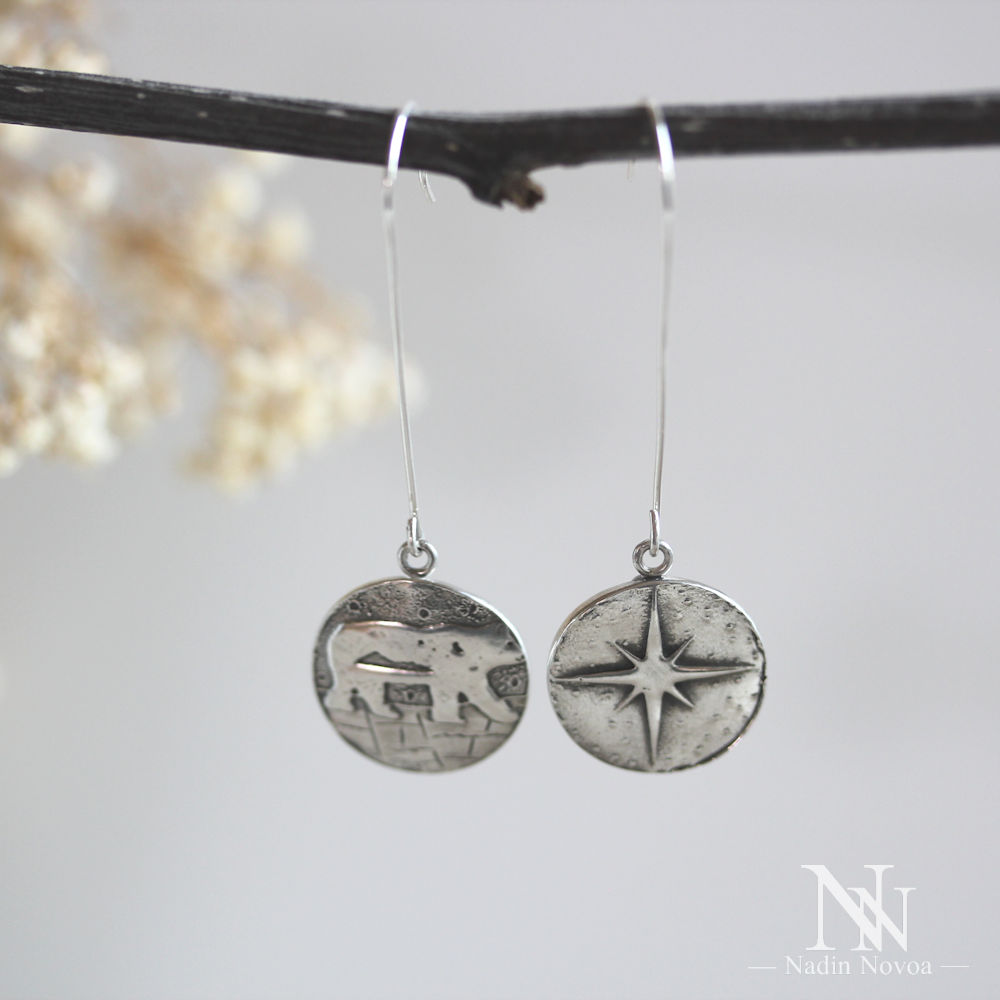 Polar Bear and North Star mismatched Silver Earrings